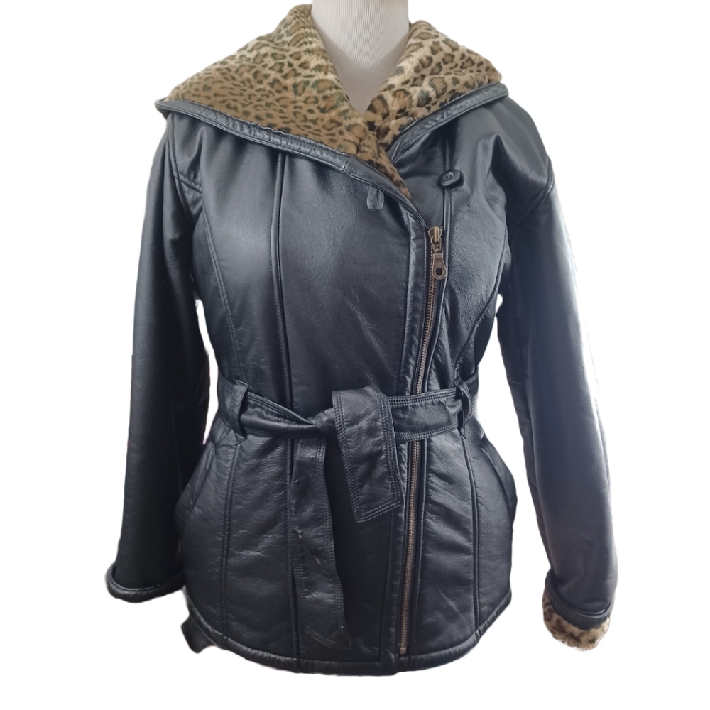 WILSON'S LEATHER HOODED COAT WITH FAUX FUR LINING SIZE S